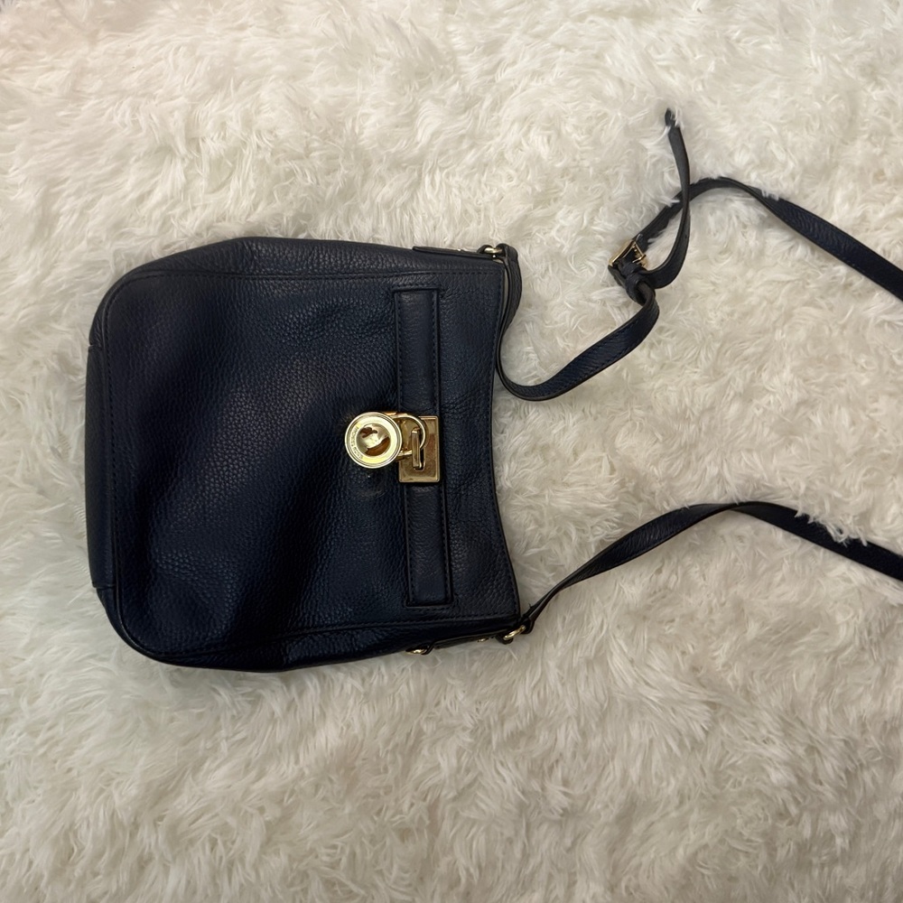 Navy Leather Shoulder Bag